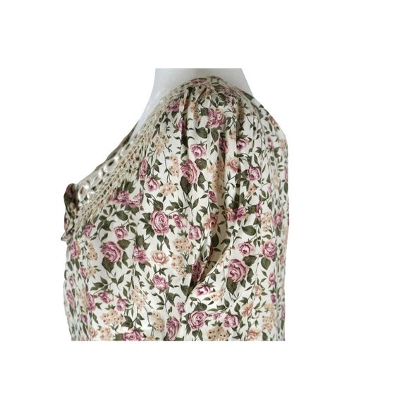 Vintage Paquette Too! Floral Dress with Rosette and Lace Collar Garden Cottage T - Picture 11 of 14